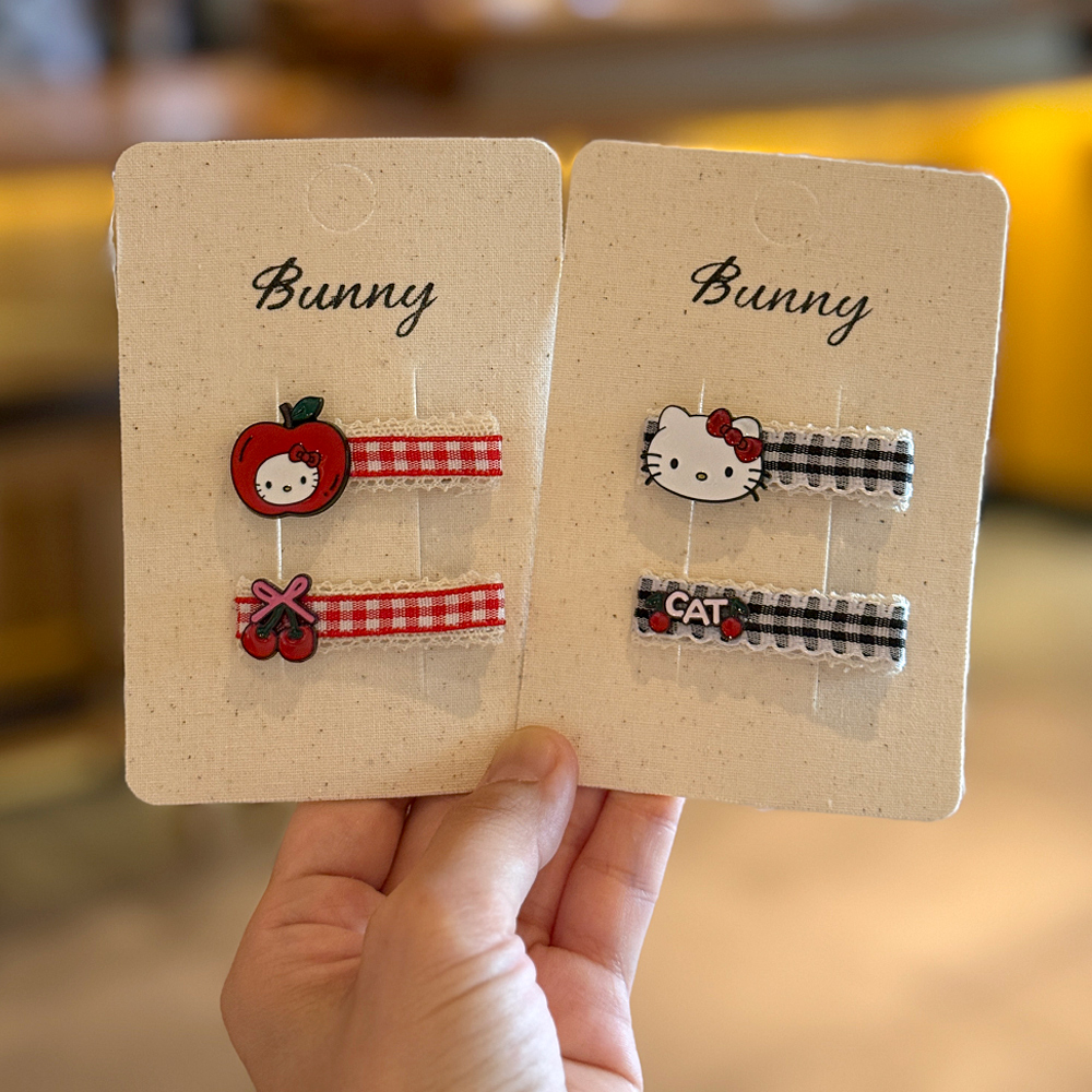 儿童发饰韩版简约格子KT猫发夹女童侧边刘海夹子宝宝发卡女孩头饰