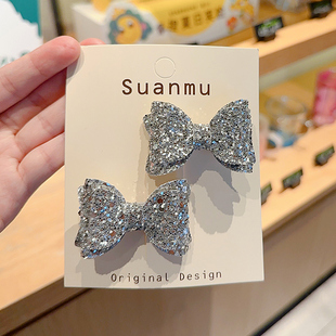 韩版儿童发饰可爱亮片细闪蝴蝶结发夹小女孩亮晶晶发卡边夹鸭嘴夹