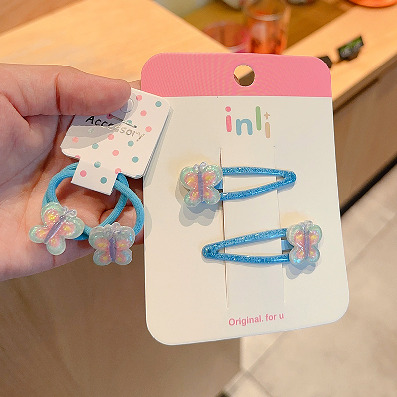 韩国儿童可爱蓝色蝴蝶结发绳女童宝宝不伤发头绳小女孩BB夹刘海夹