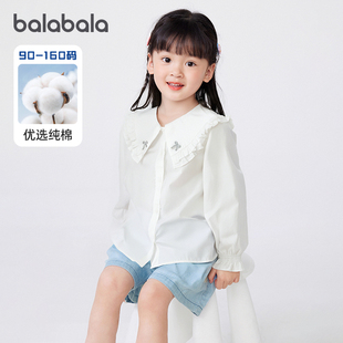 白色上衣童装 巴拉巴拉女童长袖 儿童polo衫 衬衫 潮 宝宝纯棉衬衣春装
