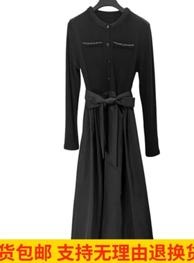 雨墨圣迪奥立冬拼接裙子显瘦气质长袖时尚女收腰连衣裙S244Z1245
