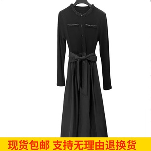 雨墨圣迪奥立冬拼接裙子显瘦气质长袖 女收腰连衣裙S244Z1245 时尚