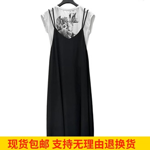 雨墨圣迪奥立夏2024新款女圆领休闲时尚真两件套连衣裙S242Z1438