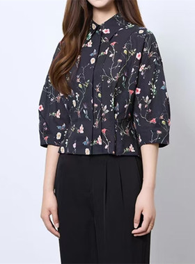 雨墨圣迪奥立夏季2025新款遮肉复古花卉显瘦女衬衫上衣S252Z0412