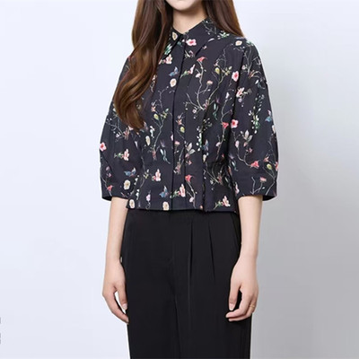 复古花卉显瘦女衬衫上衣