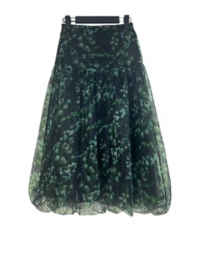 雨墨圣迪奥立夏花田园风时尚半身裙绿色女时尚夏季裙子S252Z1144