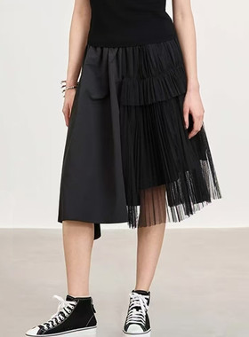 雨墨圣迪奥立夏2026年新品时尚松紧高腰网纱不规则中裙S262Z5701