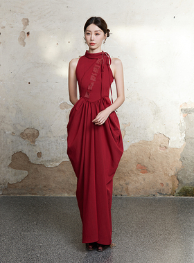 ONMOON 2024春夏新中式国风无袖花瓶连衣裙 清冷感仙女礼服长裙