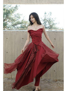 ONMOON原创 机智张同款红色浪漫真丝蝴蝶半身裙 2023气质仙女套装