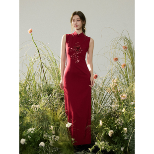 新中式 无袖 红色订婚敬酒服旗袍连衣裙 新款 长裙 2026夏季 ONMOON