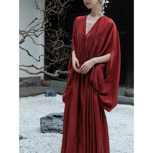 茧型订婚礼服 国风诧寂连衣裙 微胖孕妇裙 红色宽松新中式 ONMOON
