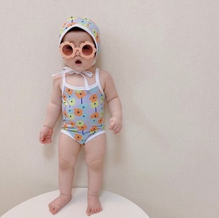 韩国同款 儿童连体婴儿泳衣泳帽小童宝宝女童孩温泉沙滩游泳衣度假