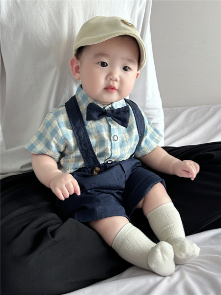Children's Clothing Summer One-Year-Old Short Sleeve Suspenders Western Style Shirt