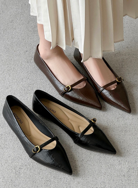 特软皮平底浅口单鞋高跟鞋不累脚鞋子舒适2025年早秋新款26B3267