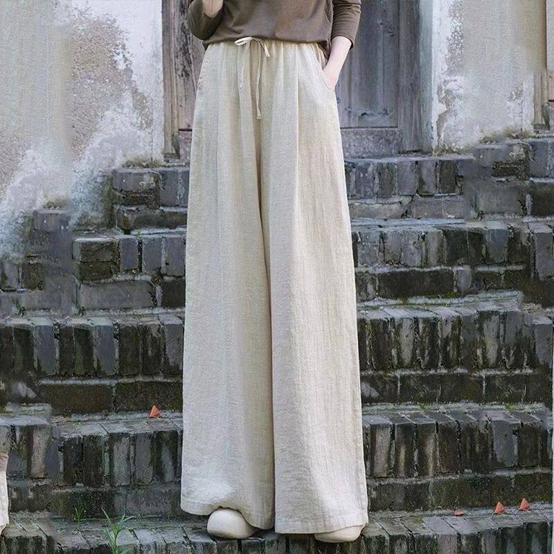 2026棉麻阔腿长裤新款休闲裤文艺中国风女复古垂感阔春夏宽松显瘦