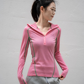 Des T女 美利奴羊毛防晒连帽长袖 FR春夏运动瑜伽明线撞色修身 薄款