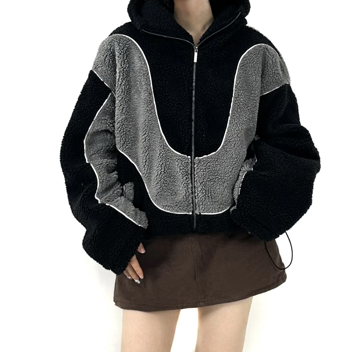 thumbnail for Expect Studio Winter Thickened Design Hooded Lambswool Niche Cropped Cotton Jacket for Women with Loose Cotton Jacket