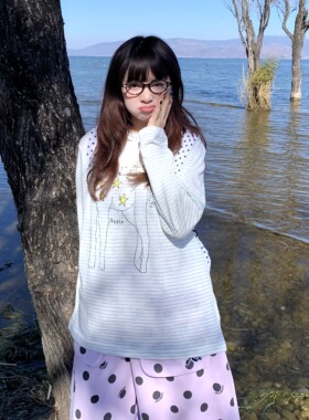 期望Studio圆领条纹小马长袖T恤女2026春季新款宽松防晒慵懒上衣