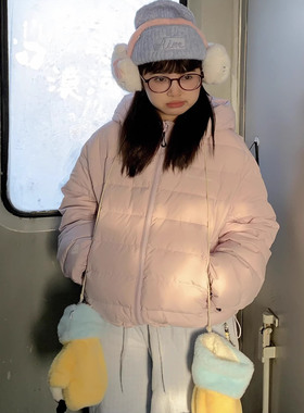 期望Studio冬季美式条纹轻薄连帽羽绒服男女防寒保暖面包服厚外套