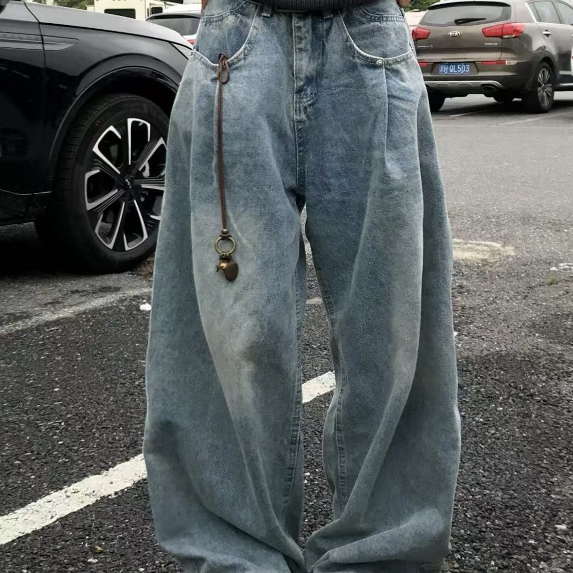 美式复古水洗弯刀牛仔裤