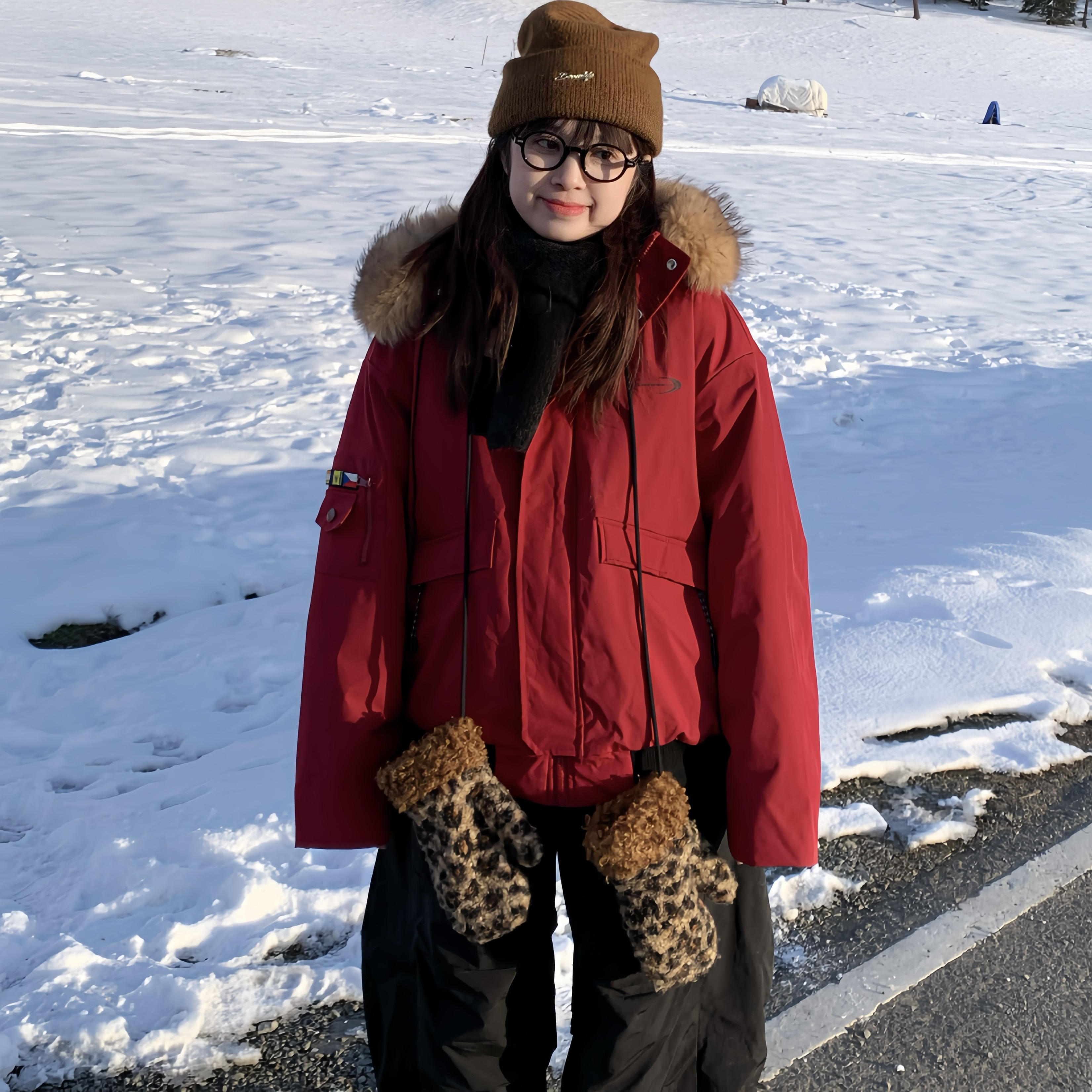 期望Studio美式复古毛领连帽派克服男女冬季宽松加厚保暖棉衣外套