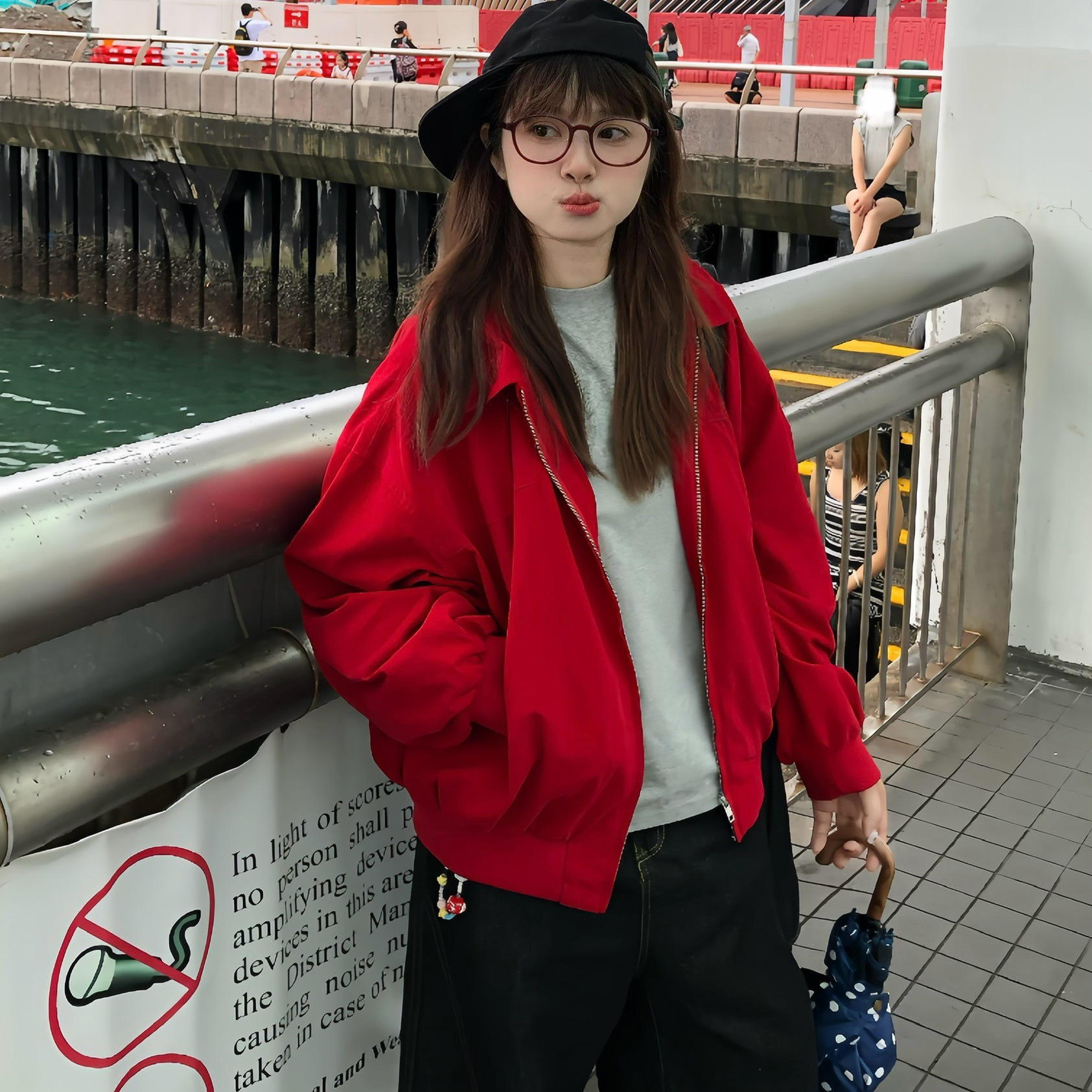 红色复古哈灵顿夹克秋季