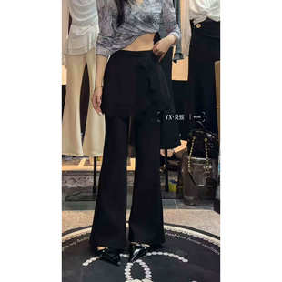 早春高腰显瘦设计感微喇长裤 子女2026年新款 黑色假两件屁帘休闲裤
