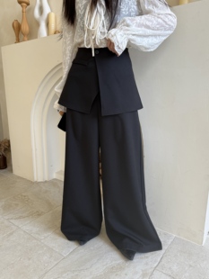 女春季 阔腿裤 直筒西装 气质屁帘两件套长裤 垂感高腰休闲裤 新款 窄版