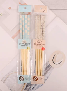 限量日本本土啾啾鸟筷子家用日式可爱卡通猫咪筷子21cm竹制筷日版