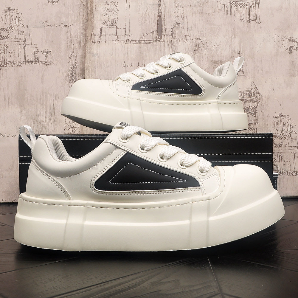 轻质厚底板鞋男白色休闲鞋百搭潮流面包鞋新款春季拼色小白鞋男鞋