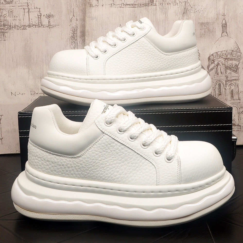 厚底增高男士面包鞋时尚新款运动休闲鞋低帮系带素面百搭白色板鞋