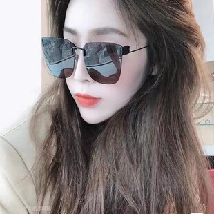 简约双B字母超轻无框墨镜女潮网红ins大脸显瘦防紫外线太阳眼镜