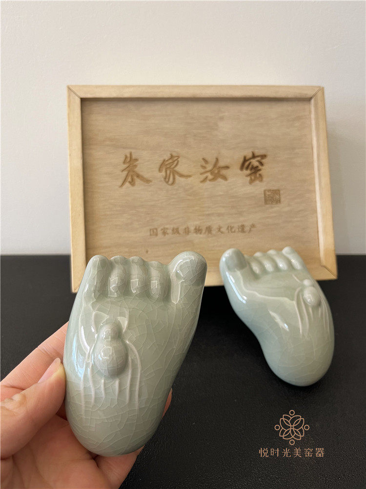 非遗手工窑口朱家汝窑茶宠汝瓷茶宠摆件蜘蛛脚丫摆件(知足常乐)