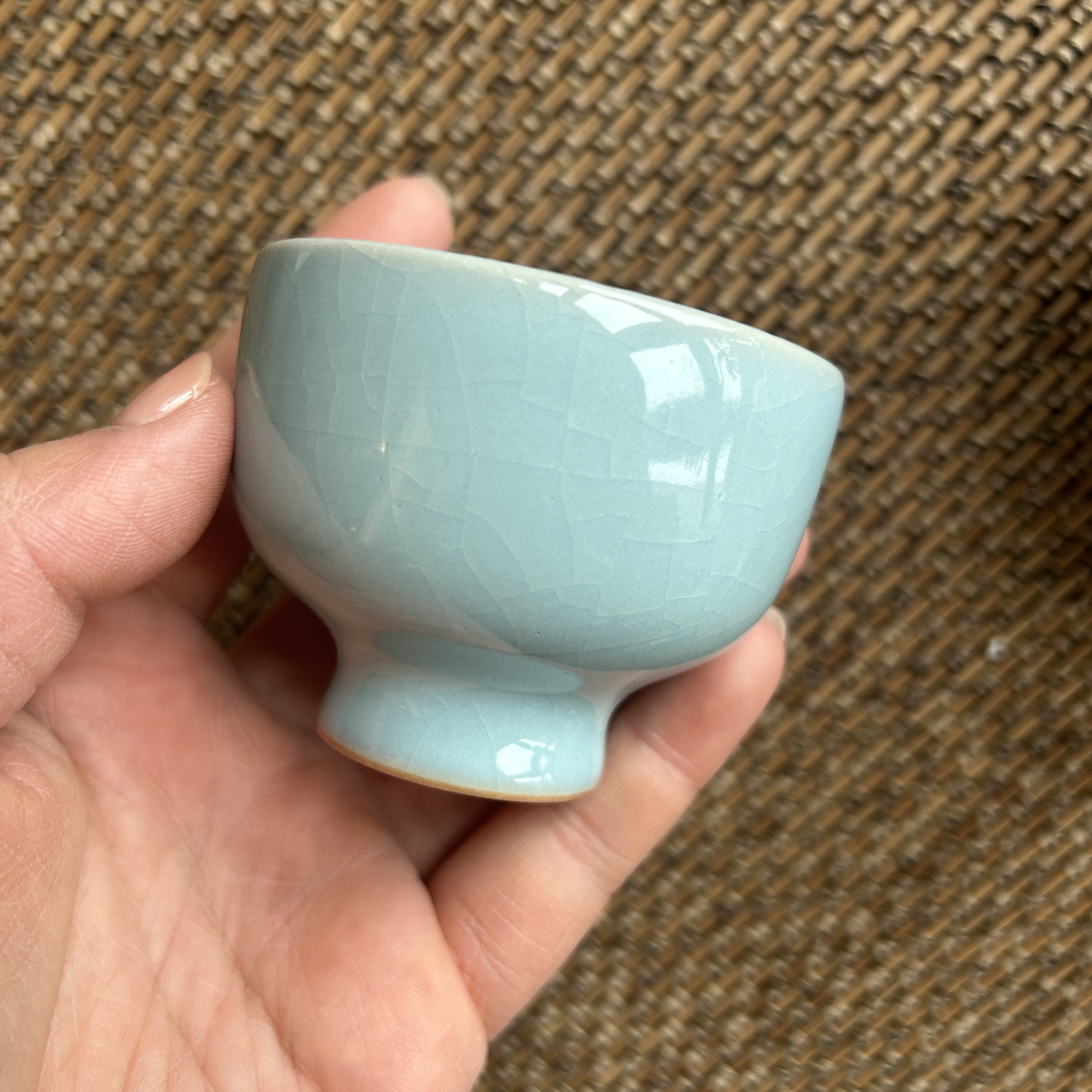 非遗手工窑口朱家汝窑 宋盏高足 汝瓷天青开片可养茶杯主人杯单杯