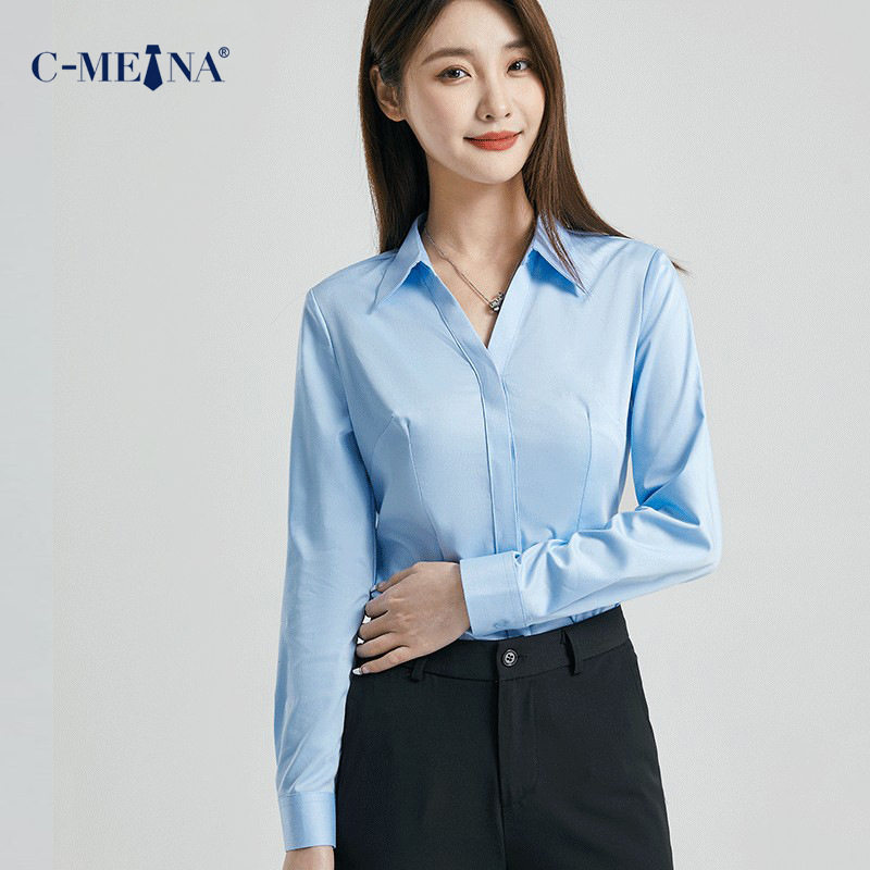 夏季广州新款女装白色长袖女式衬杉女气质修身时尚竹纤维衬衣