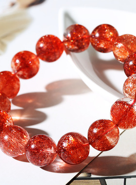 珍藏级玫瑰金天然金草莓晶手链女超七草莓晶手串单珠散珠多圈