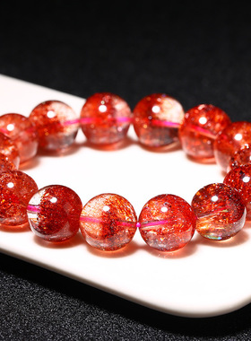 金草莓晶手串精品珍藏级马达加斯加天然水晶云母片手链晶珠宝女款