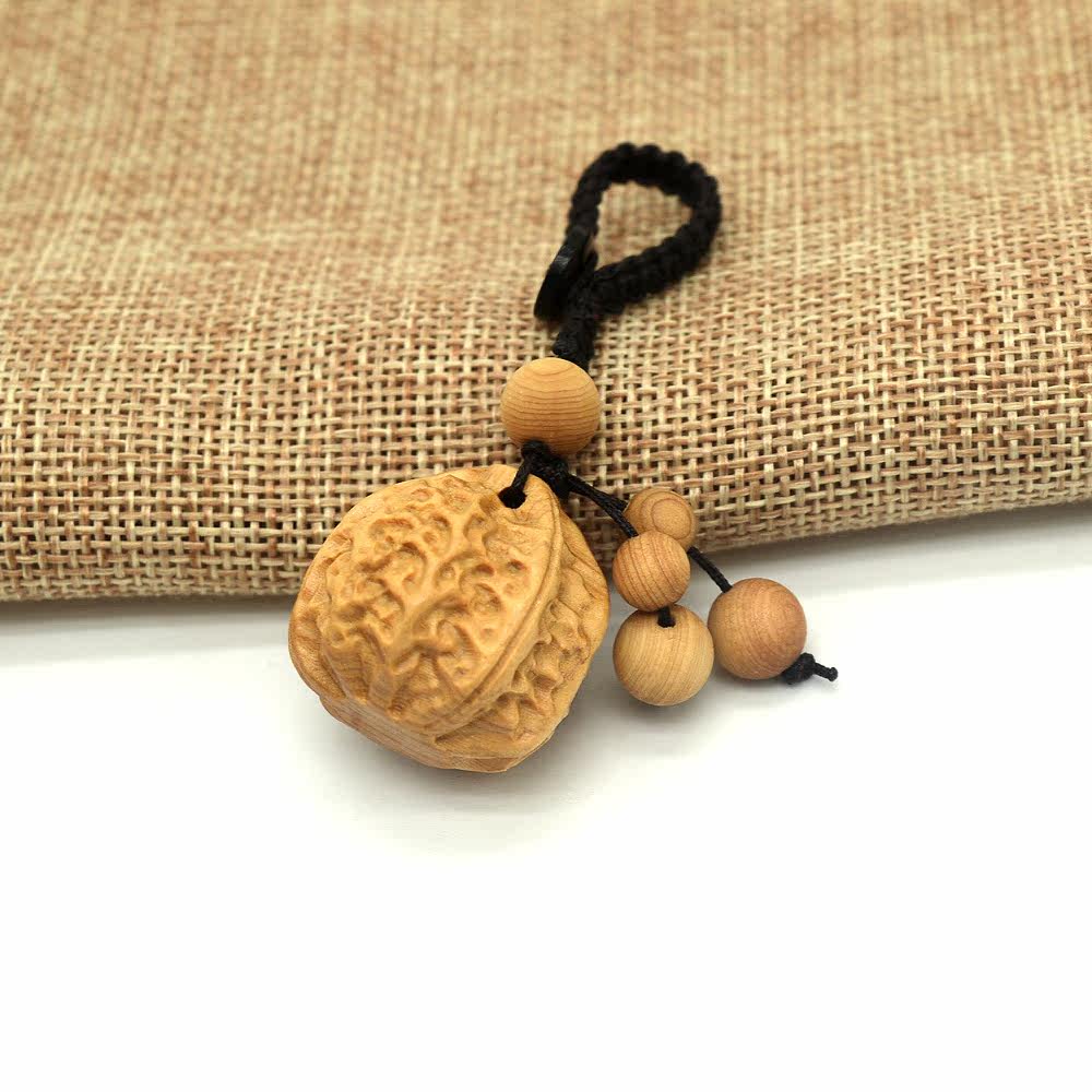 创意崖柏木雕钥匙扣小葫芦核桃文玩钥匙链个性背包链汽车挂饰挂件