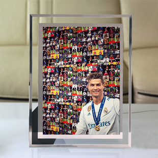 C罗周边水晶玻璃相框摆台明星款 摆件横竖通用567寸照片定制