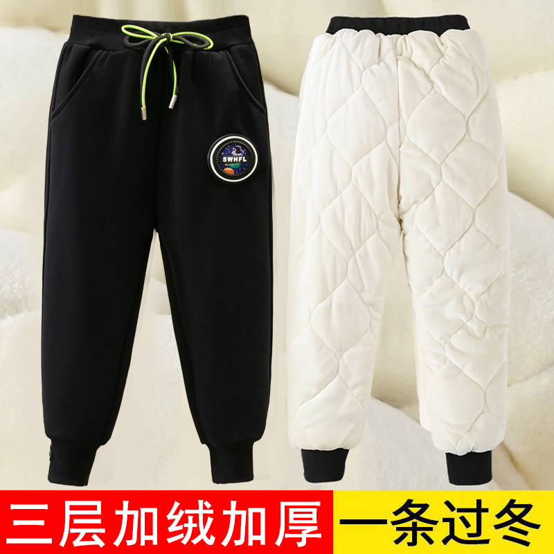 男童棉裤冬季新款宇航员加绒加厚加棉休闲裤中小童一条过冬慢跑裤