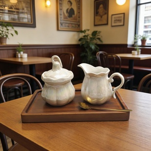 南瓜造型陶瓷糖罐奶油壶套装复古咖啡器具家用餐具调味罐咖啡伴侣