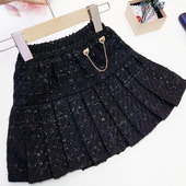 女童半身裙秋冬新款 洋气小香风编织百褶裙2024韩版 公主裙中大童