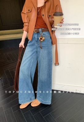 TOP欧制秋冬2025新款设计感精致口袋高腰显瘦植绒直筒牛仔裤9109