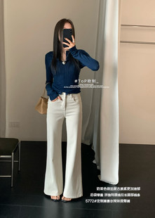 高腰显瘦后袋带盖提臀牛仔裤 2026新款 5772 女春季 TOP做旧微喇叭裤