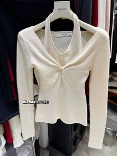 辣妹露肩毛衣 女秋冬2025新款 weme纯欲风挂脖假两件长袖 针织打底衫