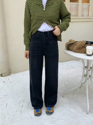 ACE薄绒窄版阔腿裤女冬季2025新款韩版高腰显瘦直筒牛仔裤3083