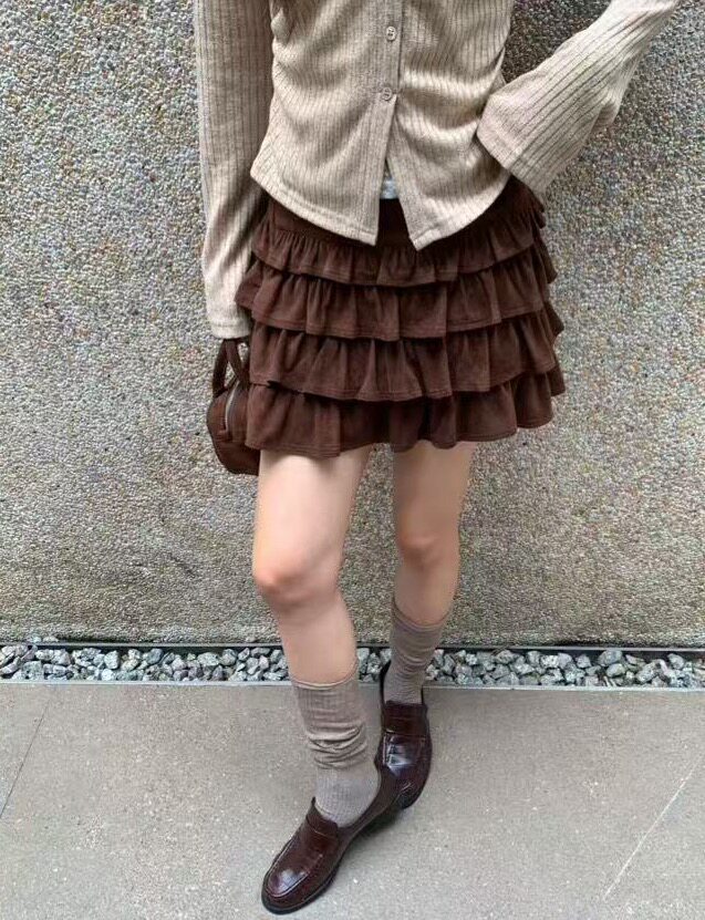 taotaofamily复古美拉德风蓬蓬蛋糕短裙女秋冬高腰a字显瘦半身裙