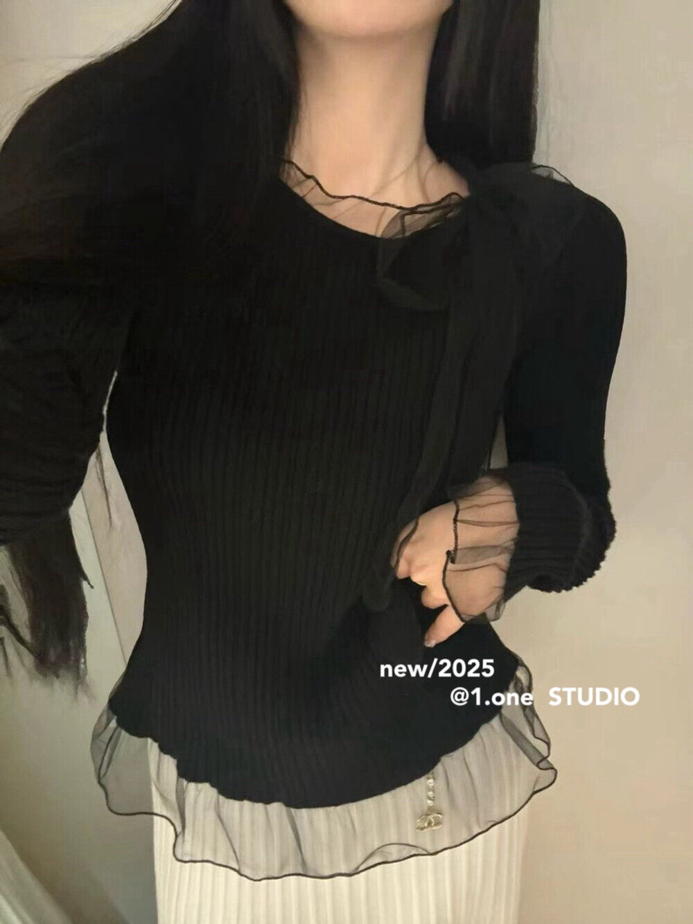 weme秋冬2025新款韩系甜美风网纱系带蝴蝶结针织衫高级感百搭毛衣,女装/女士精品,毛针织衫,淘宝优惠券,粉丝福利购,淘宝优惠卷