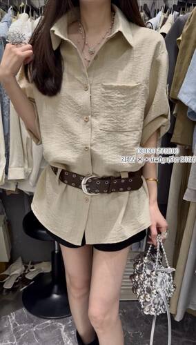 OUOU短袖衬衫女夏季2026新款设计感小众通勤宽松休闲衬衣气质上衣