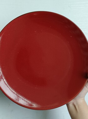 复古创意陶瓷圆形平盘暗红色盘子寿司三文鱼刺身盘外贸尾单微瑕